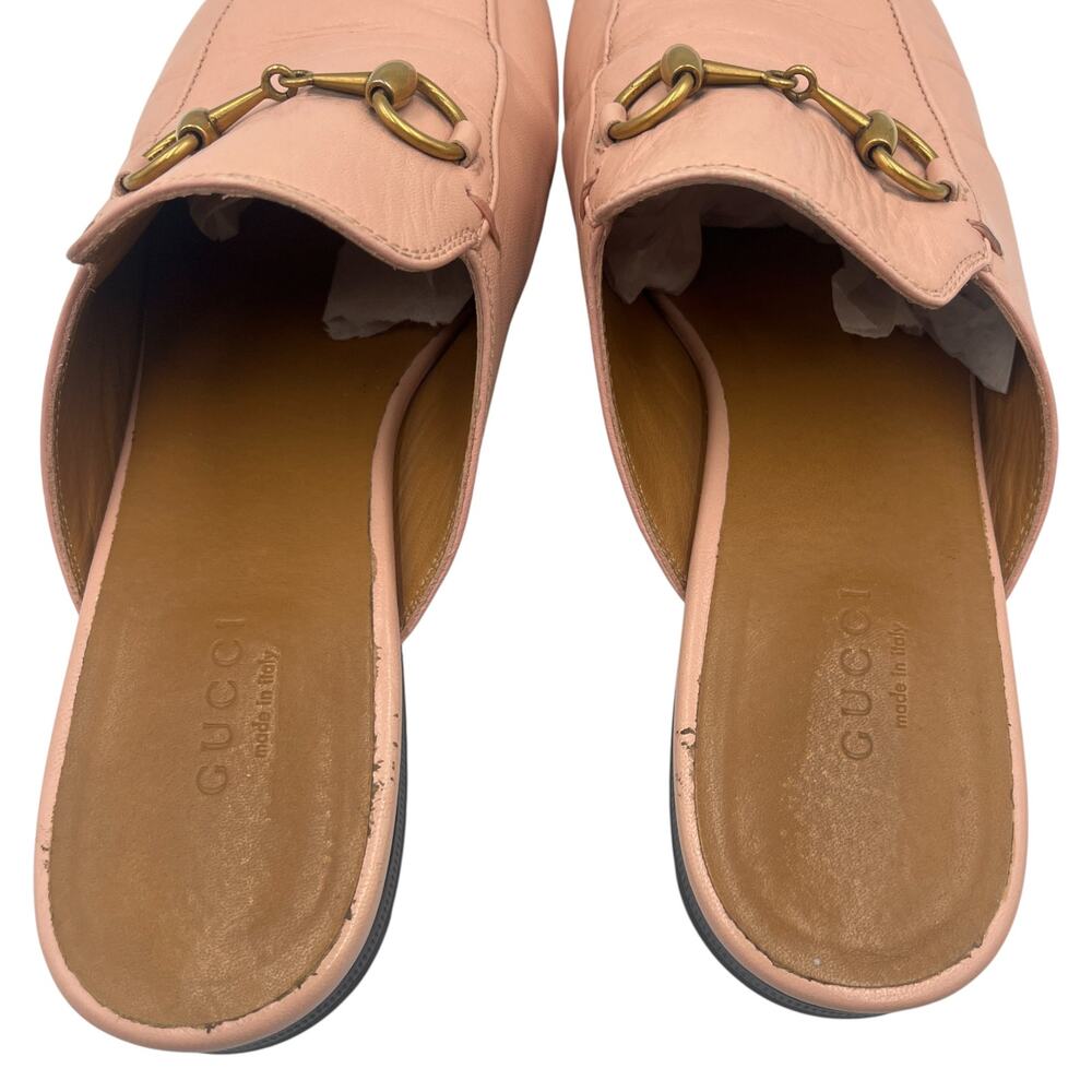 Gucci Princetown Horsebit Leather Slip On Flats Mules Light Pink Size 36.5 / 6.5 - Picture 2 of 11